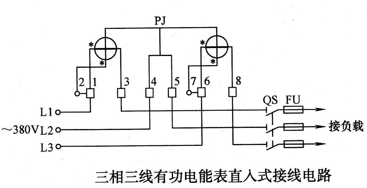 三相三線(xiàn)電表連接圖