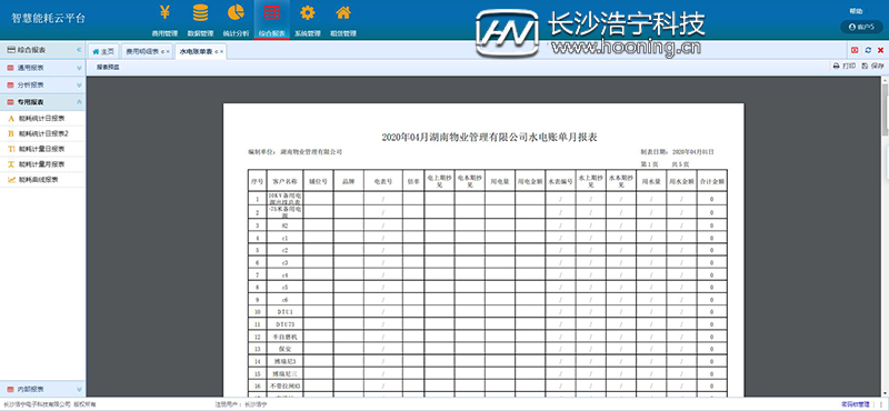 浩寧遠程預付費抄表系統(tǒng)后臺展示：綜合報表篇